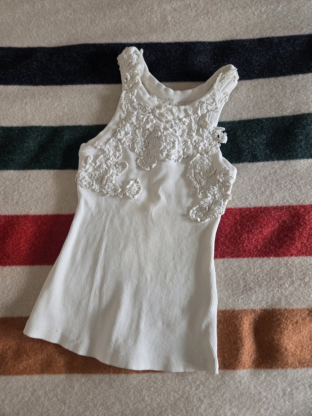 Anthropologie NWOT Pippah White Ribbed Lace-Appliqué Tank Top